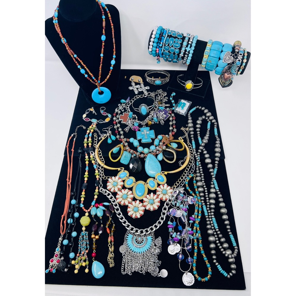 Vintage to Modern Turquoise Southwestern Boho Necklace, Bracelet Jewelry Lot 30